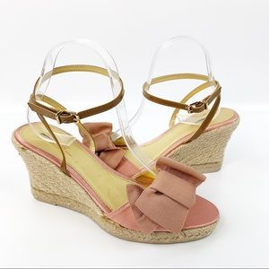 J CREW Pink Bow Espadrille Wedge Sandal Italy SZ 9